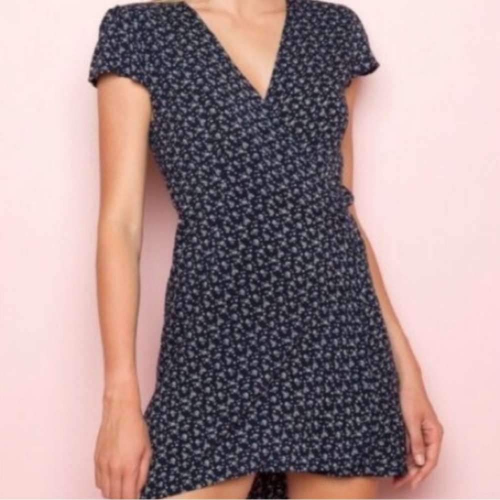 Brandy Melville Navy Floral Wrap Dress Size: Small